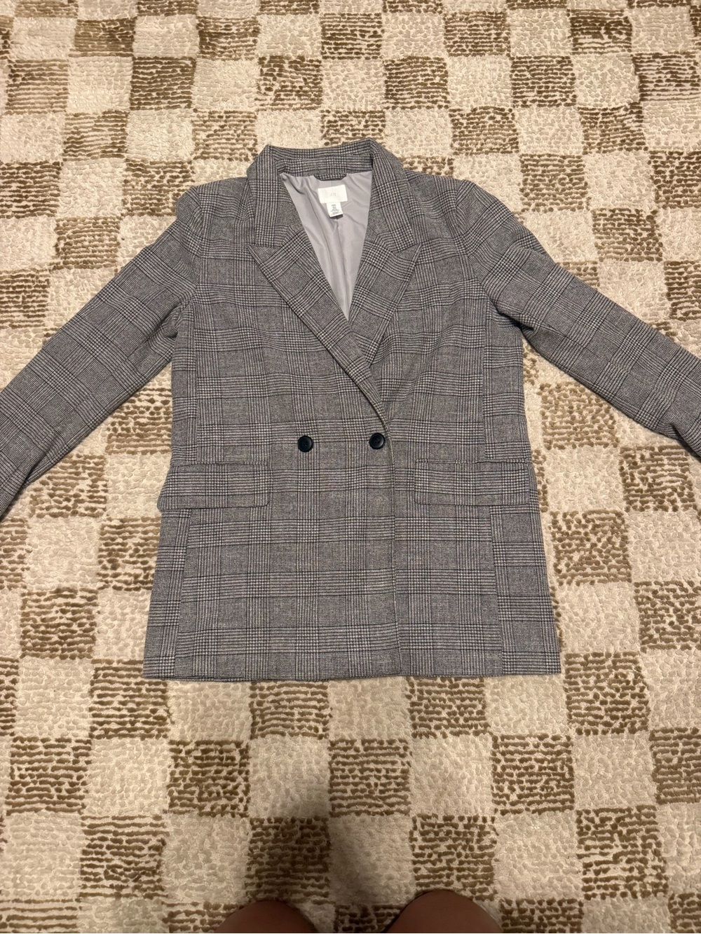H&M Gray Plaid Double-Breasted Blazer
